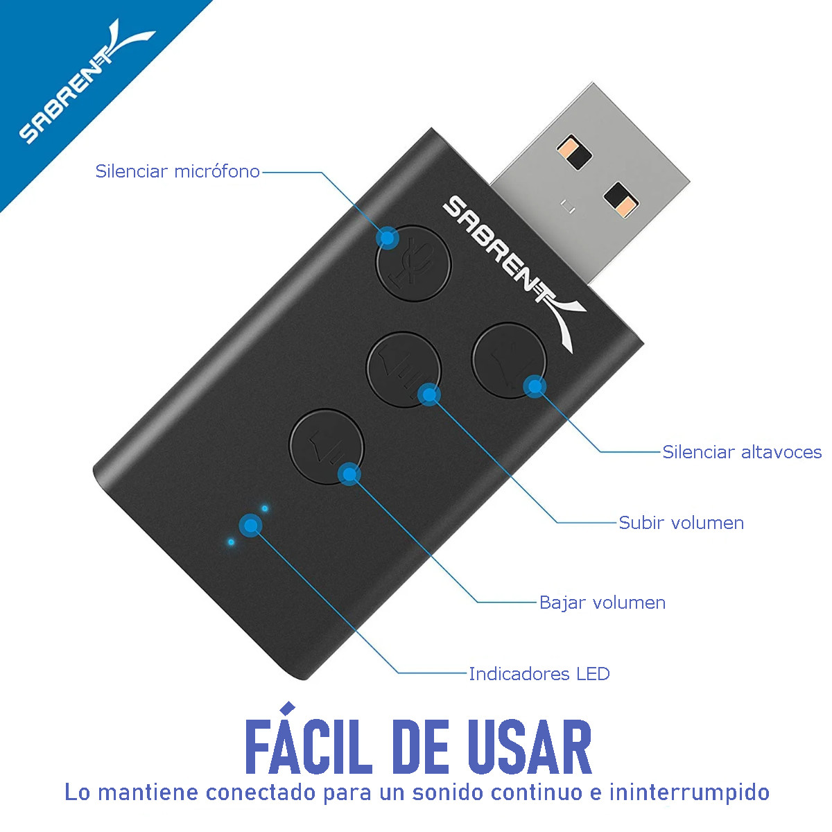 Adaptador de Sonido Estéreo 3D SABRENT AU-DDAB externo USB