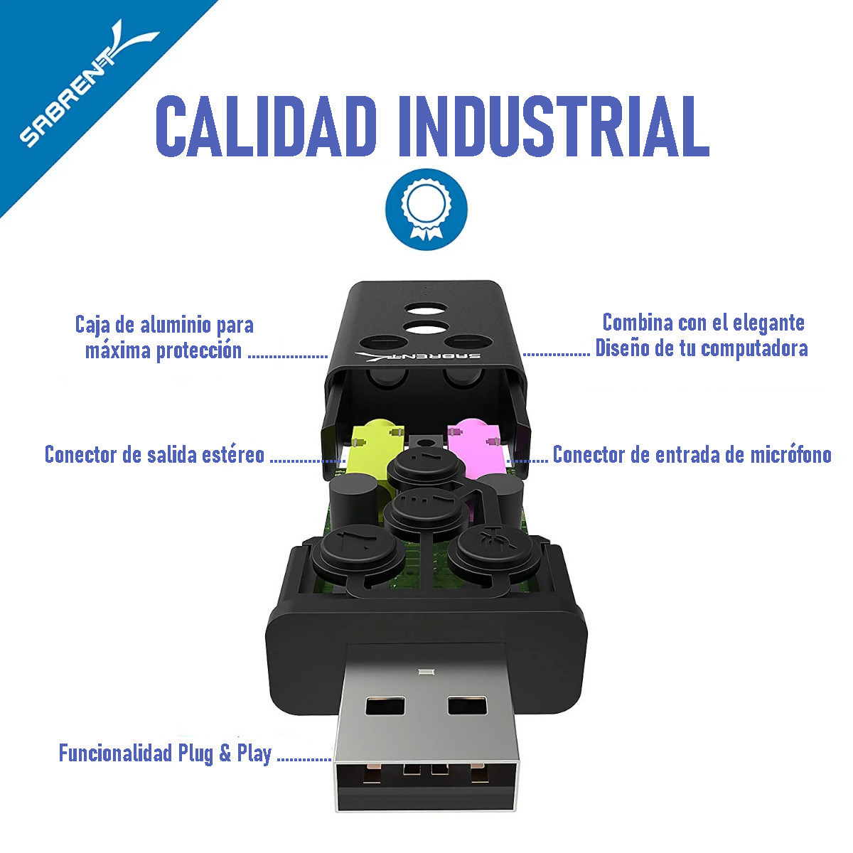 Adaptador de Sonido Estéreo 3D SABRENT AU-DDAB externo USB