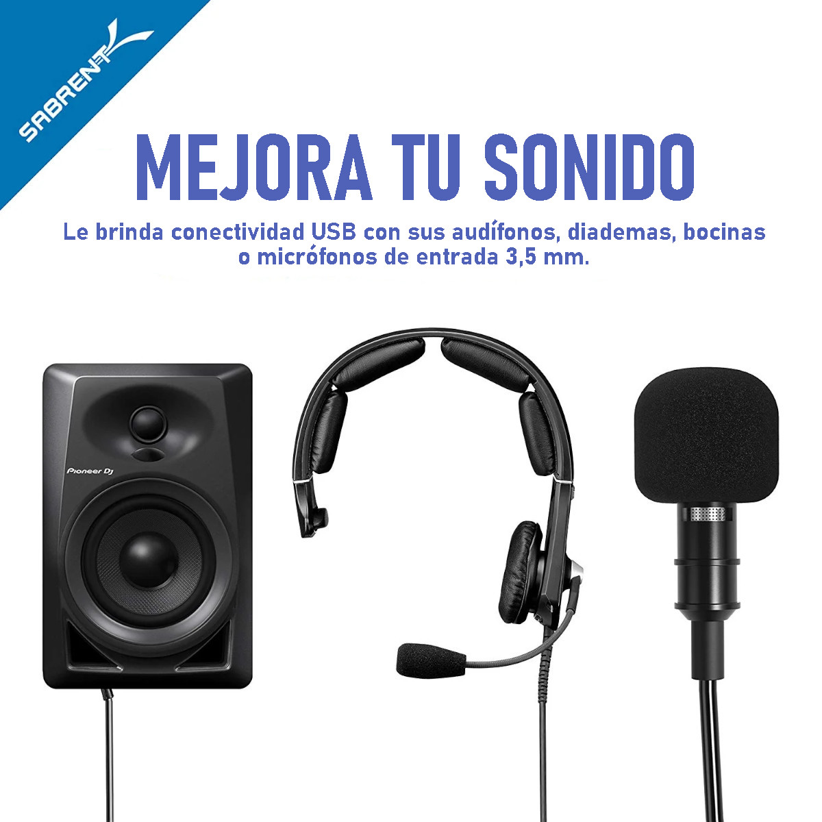 Adaptador de Sonido Estéreo 3D SABRENT AU-DDAB externo USB