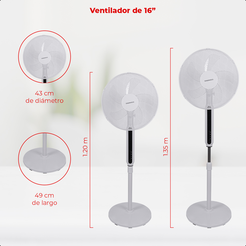Daewoo Ventilador 16 pulgadas DI-1692AXK con Control Remoto con potencia de 45W.