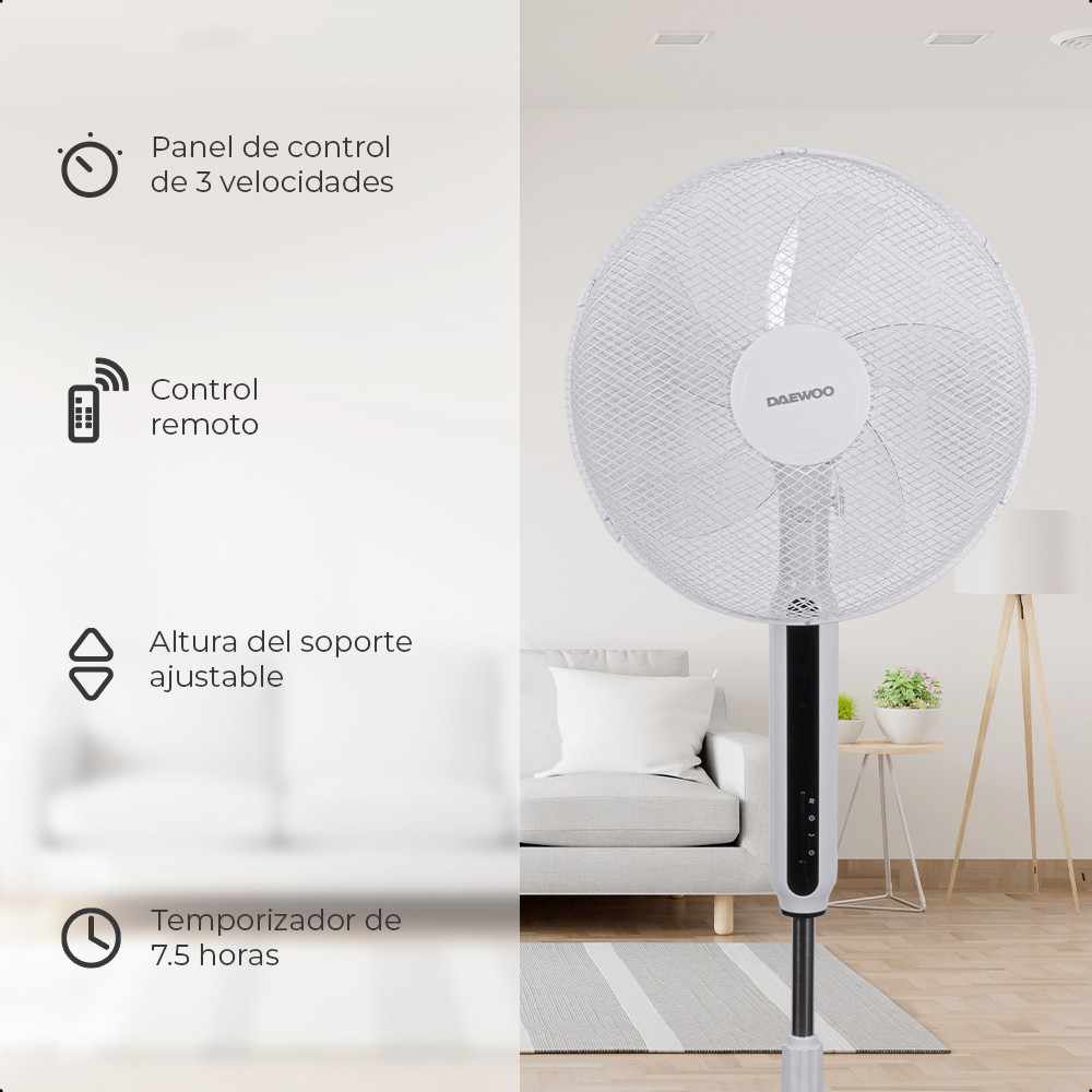 Daewoo Ventilador 16 pulgadas DI-1692AXK con Control Remoto con potencia de 45W.