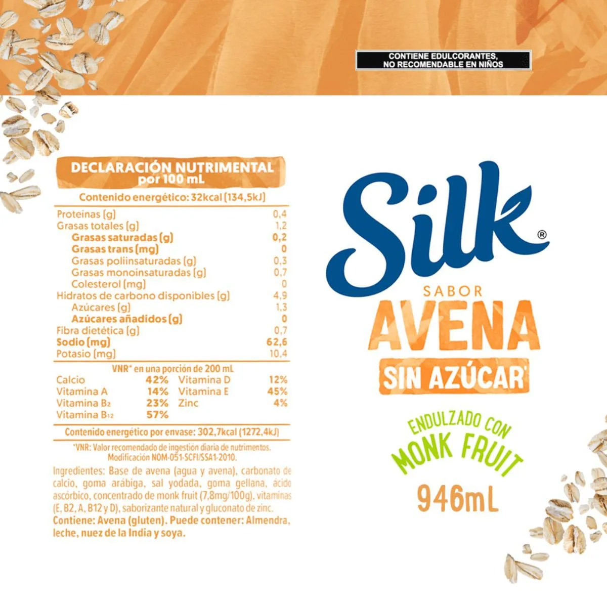 Silk Avena Monk Fruit Pack con 6 Piezas de 946 ml c/u