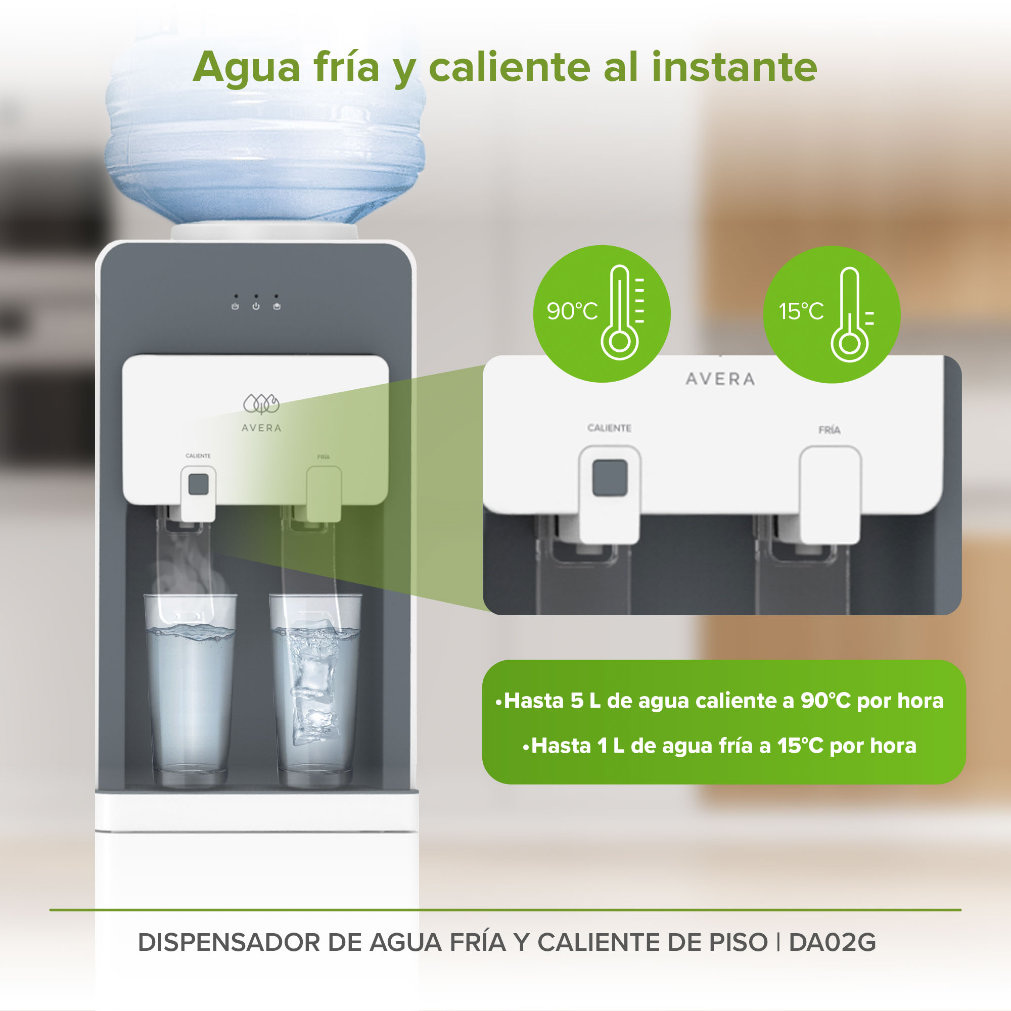 Dispensador Eléctrico de Agua Caliente y Fría Para Piso Avera DA02G