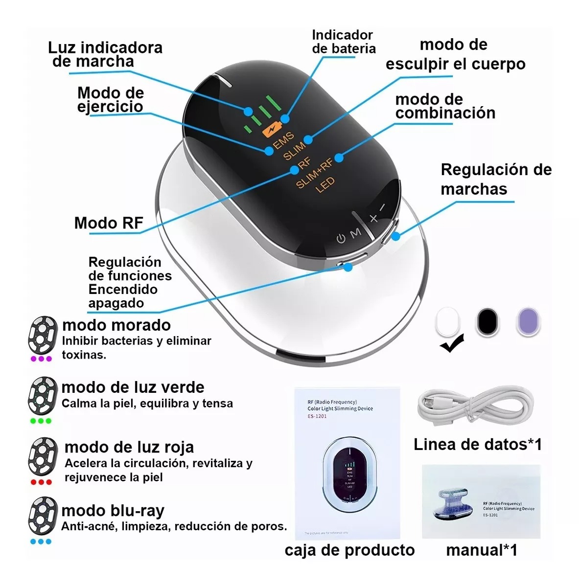 Masajeador De Radiofrecuencia 4 Led Luz Rf+slim+ems 4 En 1.