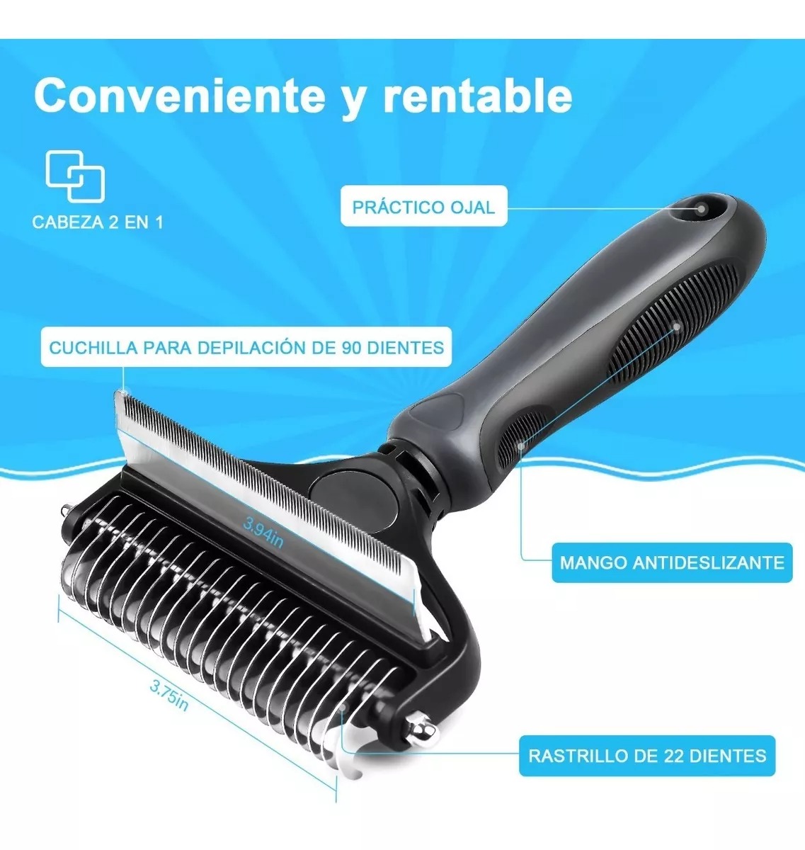 2 Es 1 Cepillo Deslanador Perro Gato Peine Mascotas Husky