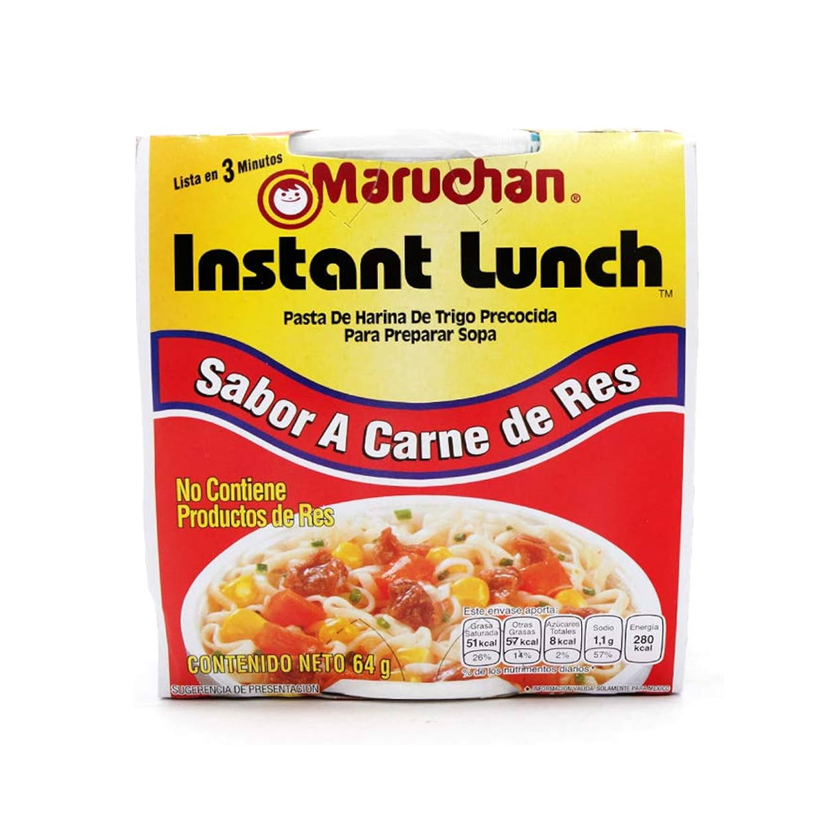 Pack Sopa Maruchan 24 Piezas Sabor Carne de Res 64 gramos c/u