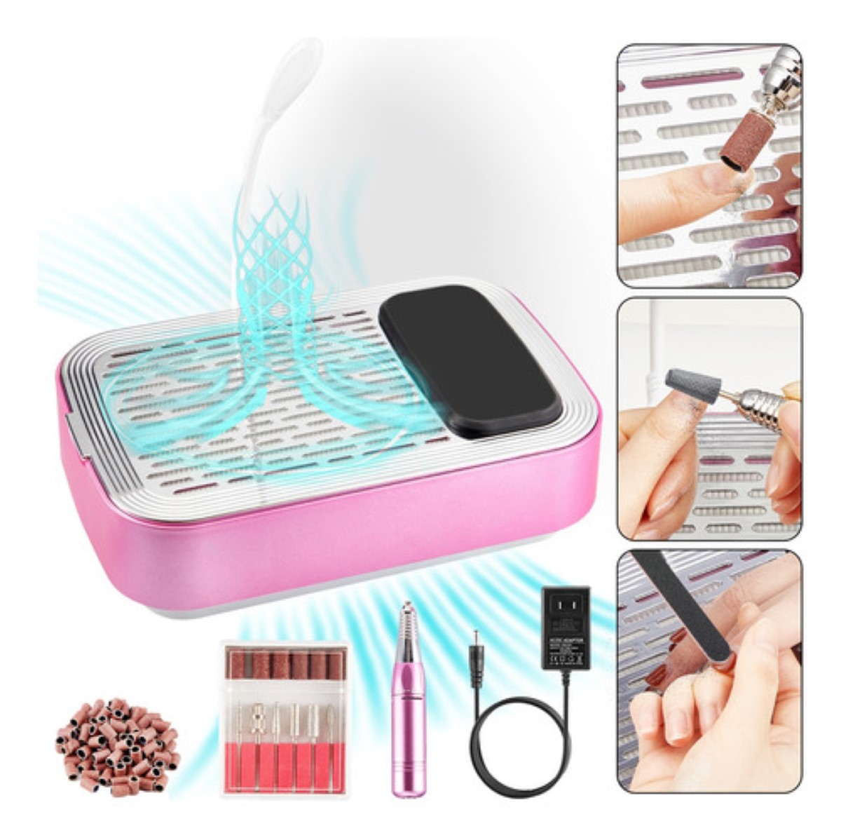 5en1 Taladro Para Uñas Pulidor Esmeril Drill Extractor Polvo rosa