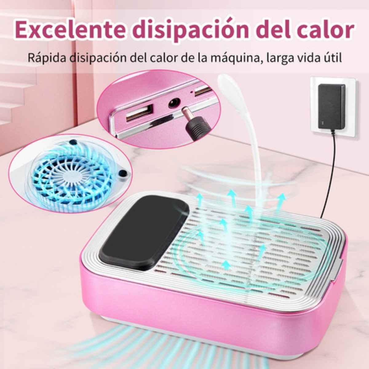 5en1 Taladro Para Uñas Pulidor Esmeril Drill Extractor Polvo rosa