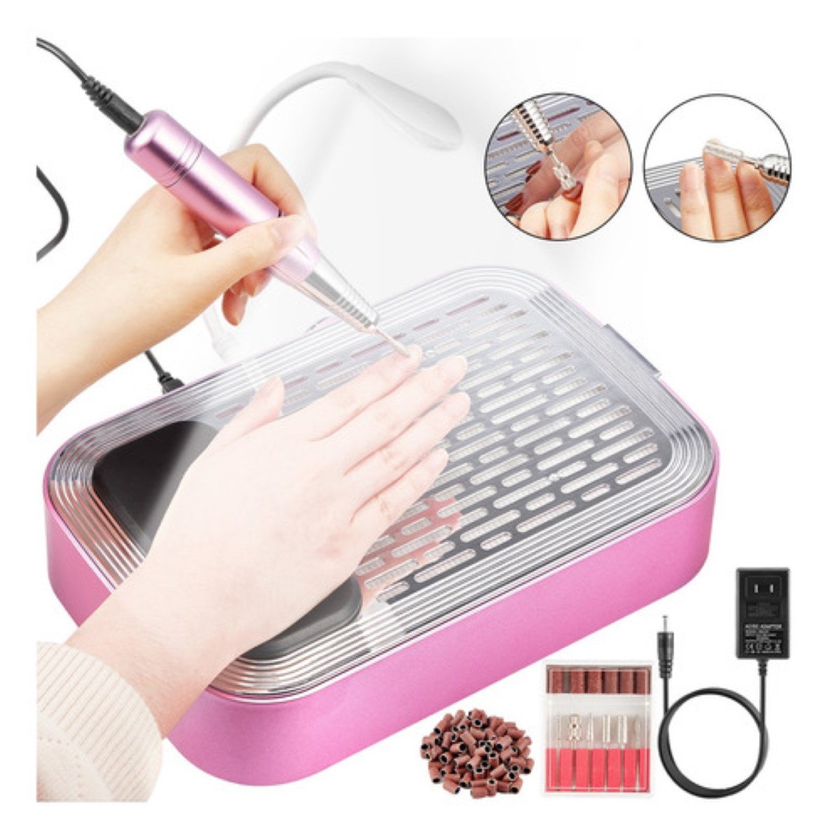 5en1 Taladro Para Uñas Pulidor Esmeril Drill Extractor Polvo rosa