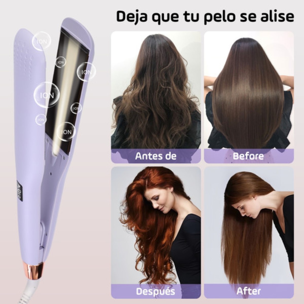 Plancha Cabello Alisadora Profesional Ceramica Para Cabello Morado