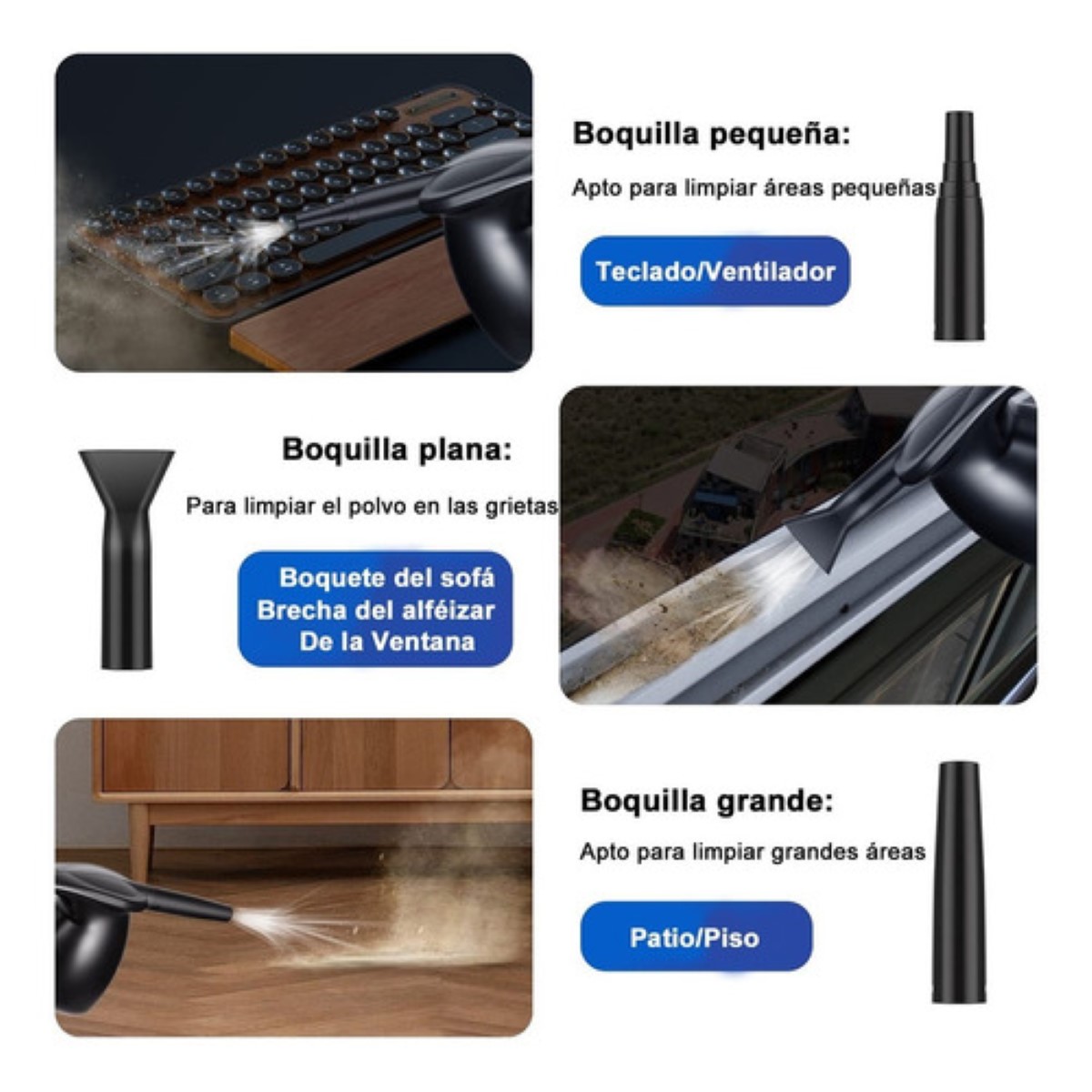 Kit Plumero De Aire Limpiador Soplador Comprimido P/ Pc 600w Negro