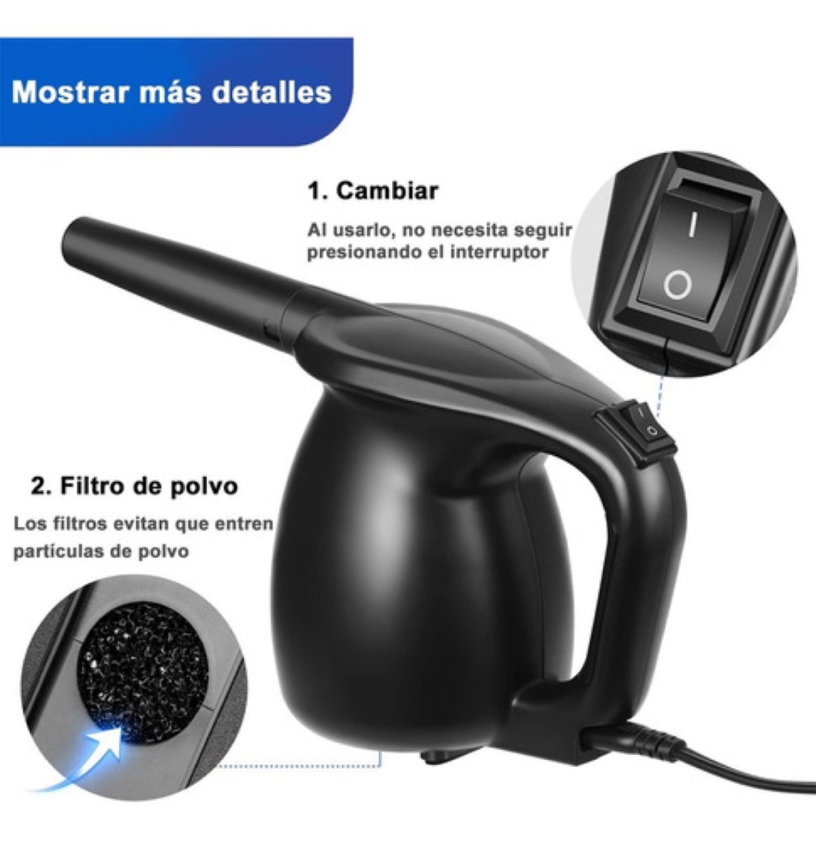 Kit Plumero De Aire Limpiador Soplador Comprimido P/ Pc 600w Negro