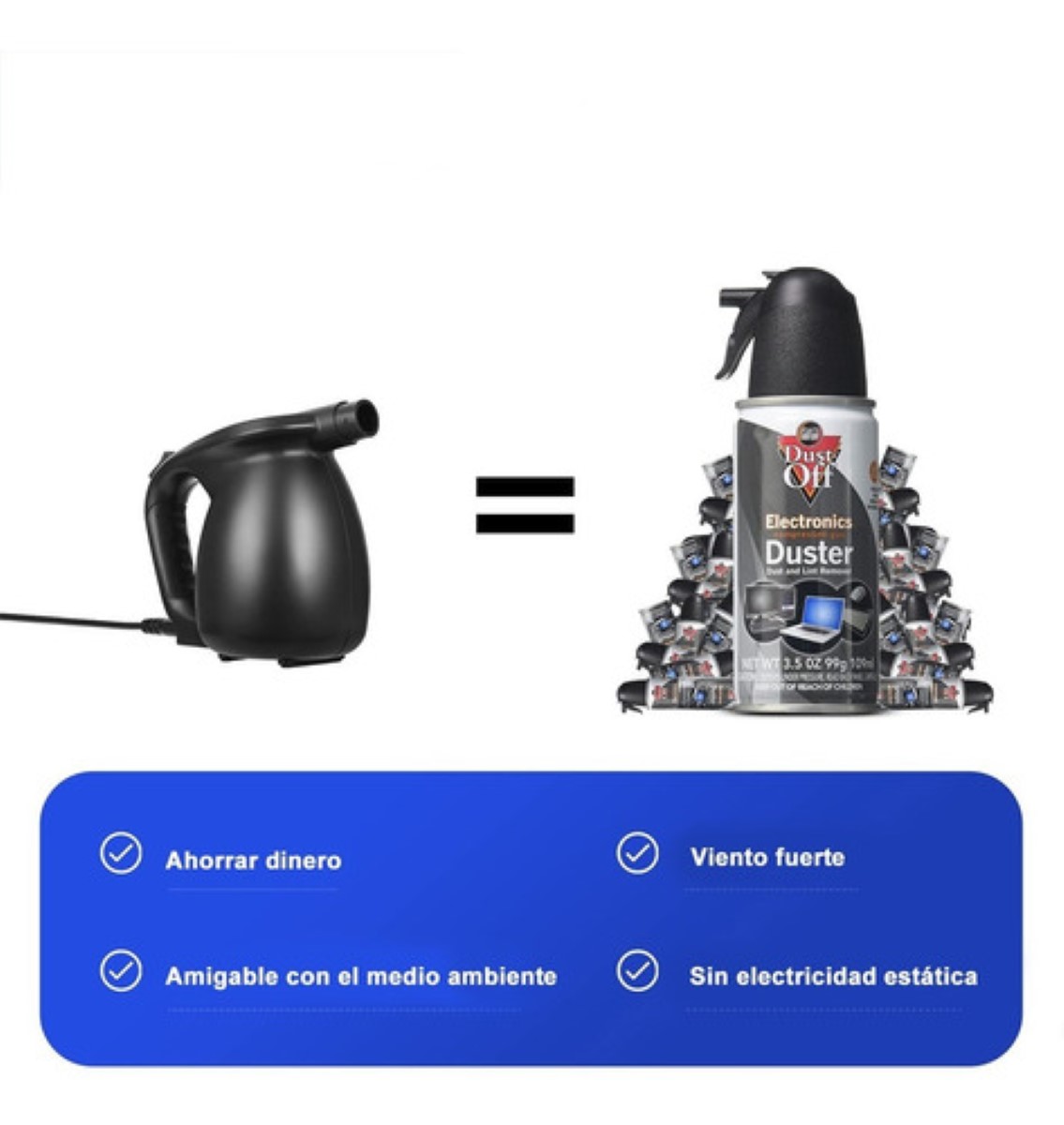 Kit Plumero De Aire Limpiador Soplador Comprimido P/ Pc 600w Negro