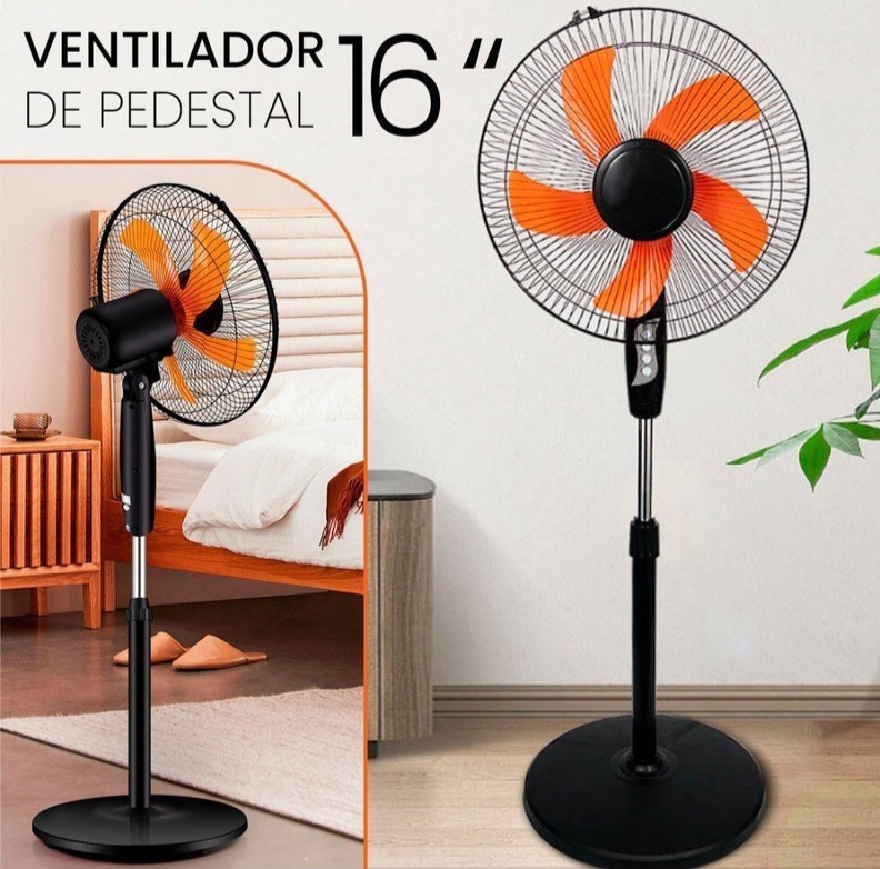 Ventilador de Pedestal de 3 velocidades con 5 aspas Altura ajustable de 96.5 a 118 cm