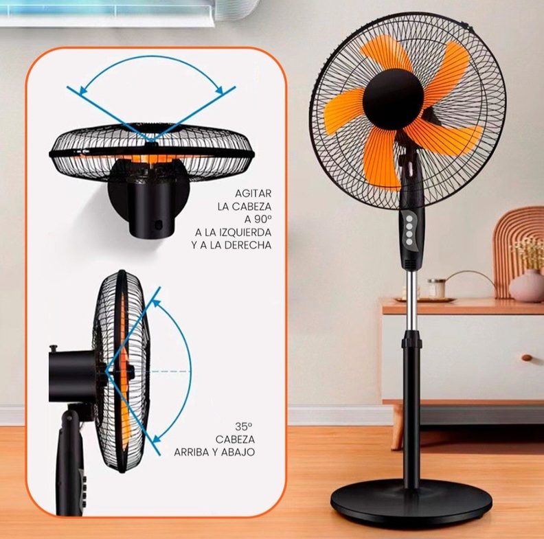 Ventilador de Pedestal de 3 velocidades con 5 aspas Altura ajustable de 96.5 a 118 cm
