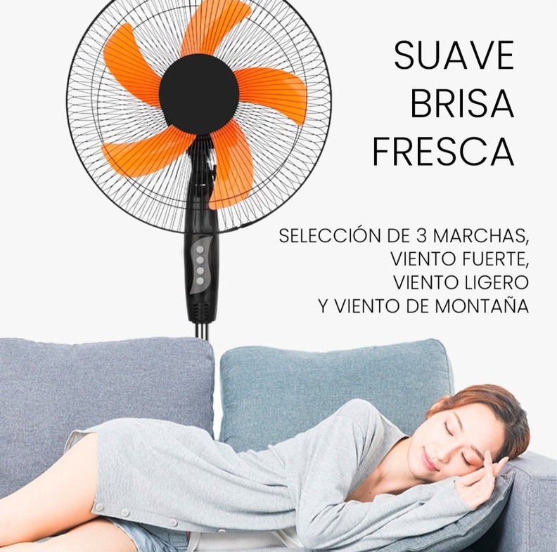Ventilador de Pedestal de 3 velocidades con 5 aspas Altura ajustable de 96.5 a 118 cm