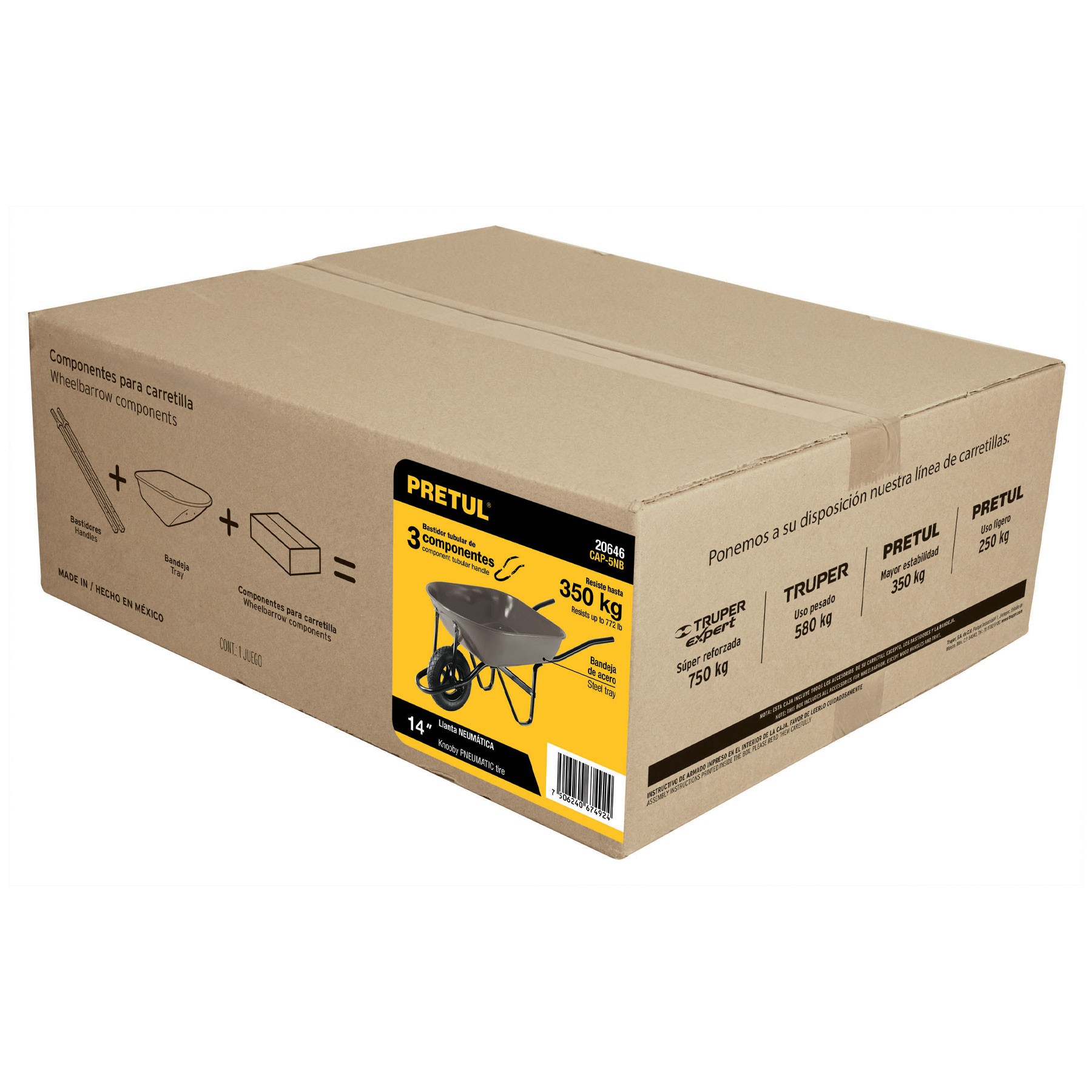 CARRETILLA 5.5 FT3 GRIS NEUMÁTICA, BASTIDOR TUBULAR, PRETUL 20646