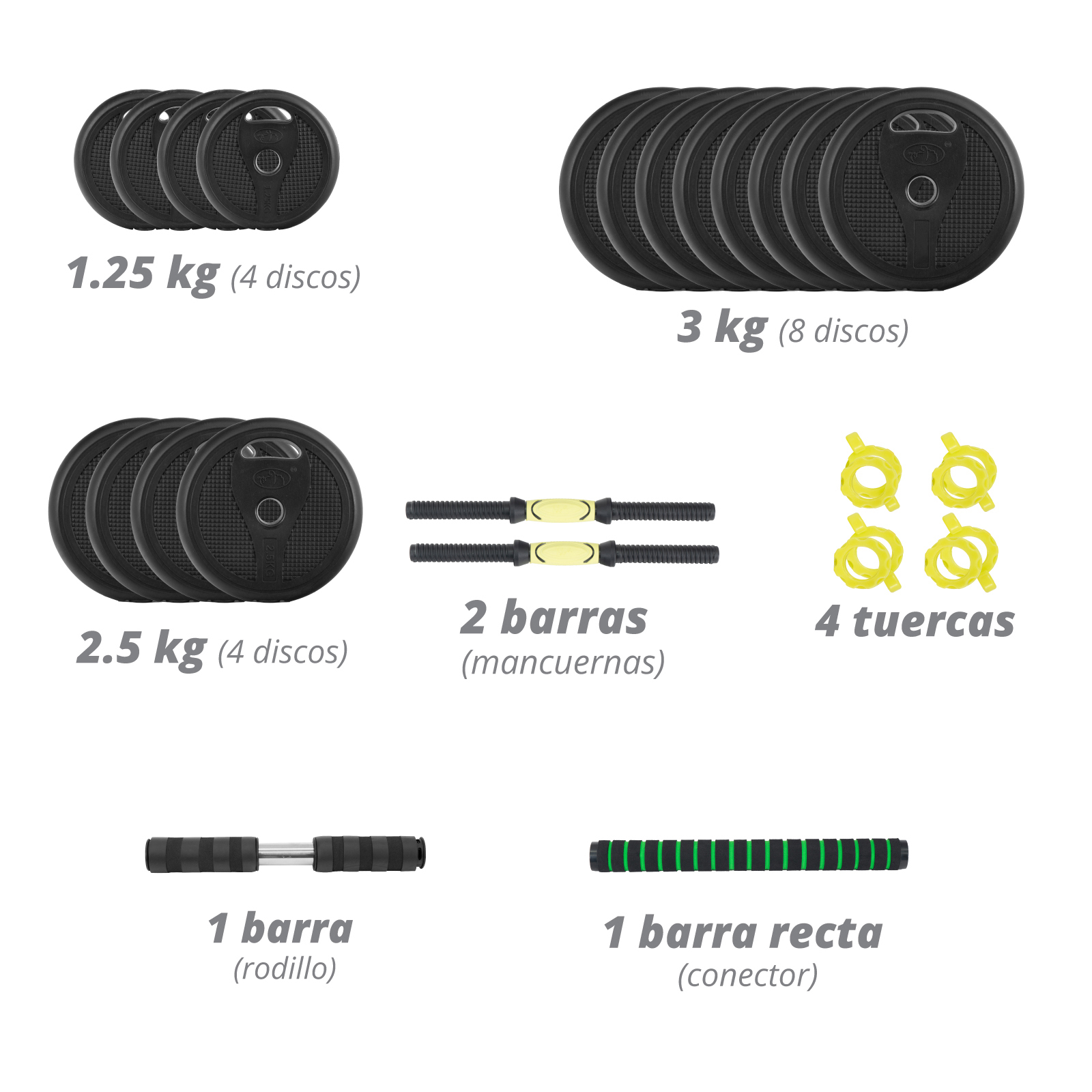 Altera Set de pesas de Cemento 4 en 1 hasta 40 kg Ajustables con varilla de conexión y barra abdominal para ejercicio en casa