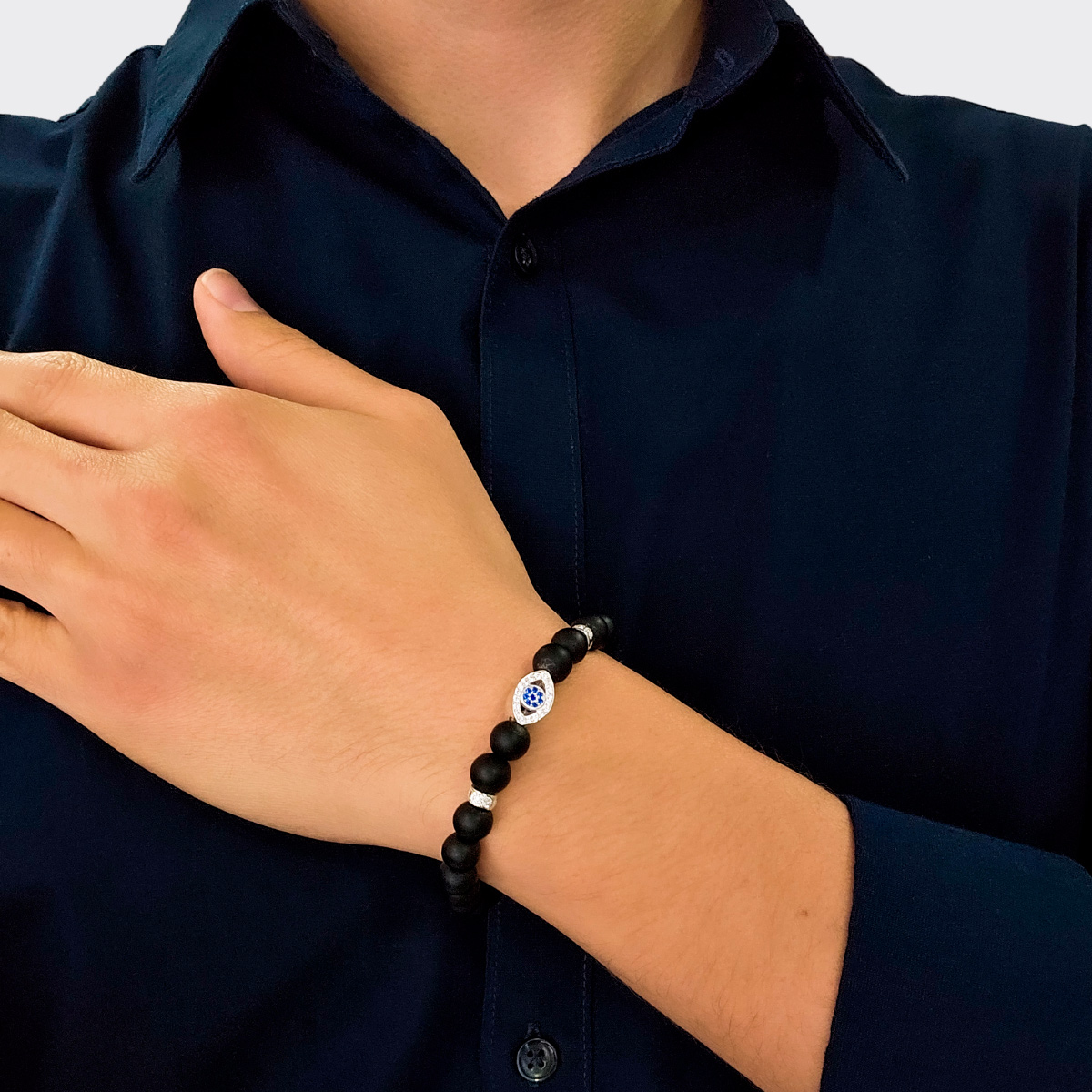 Pulsera Ojo turco Plata .925 Hombre de Piedra Ónix