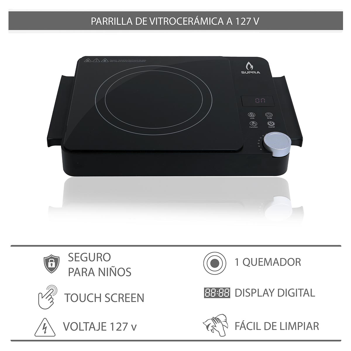 PARRILLA ELECTRICA DE VITROCERÁMICA DE 1 QUEMADOR SUPRA.