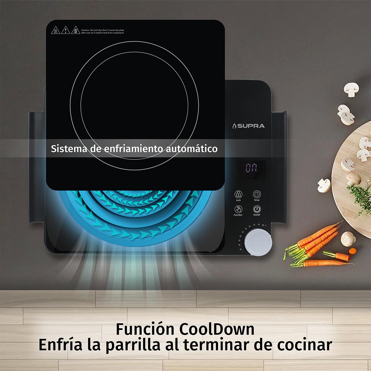 PARRILLA ELECTRICA DE VITROCERÁMICA DE 1 QUEMADOR SUPRA.