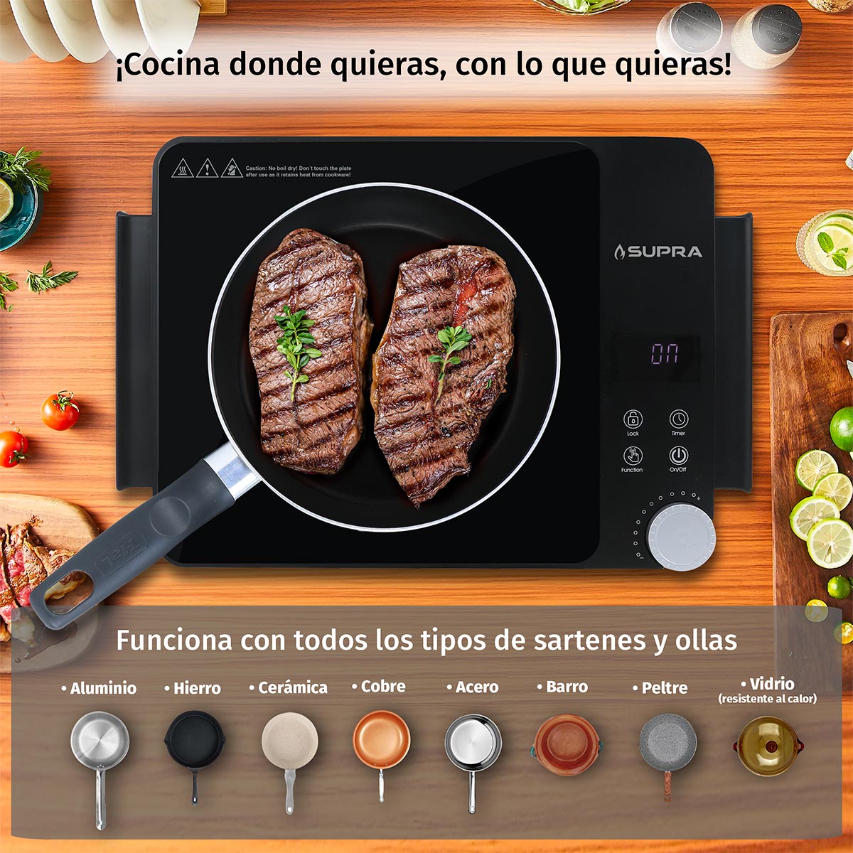 PARRILLA ELECTRICA DE VITROCERÁMICA DE 1 QUEMADOR SUPRA.