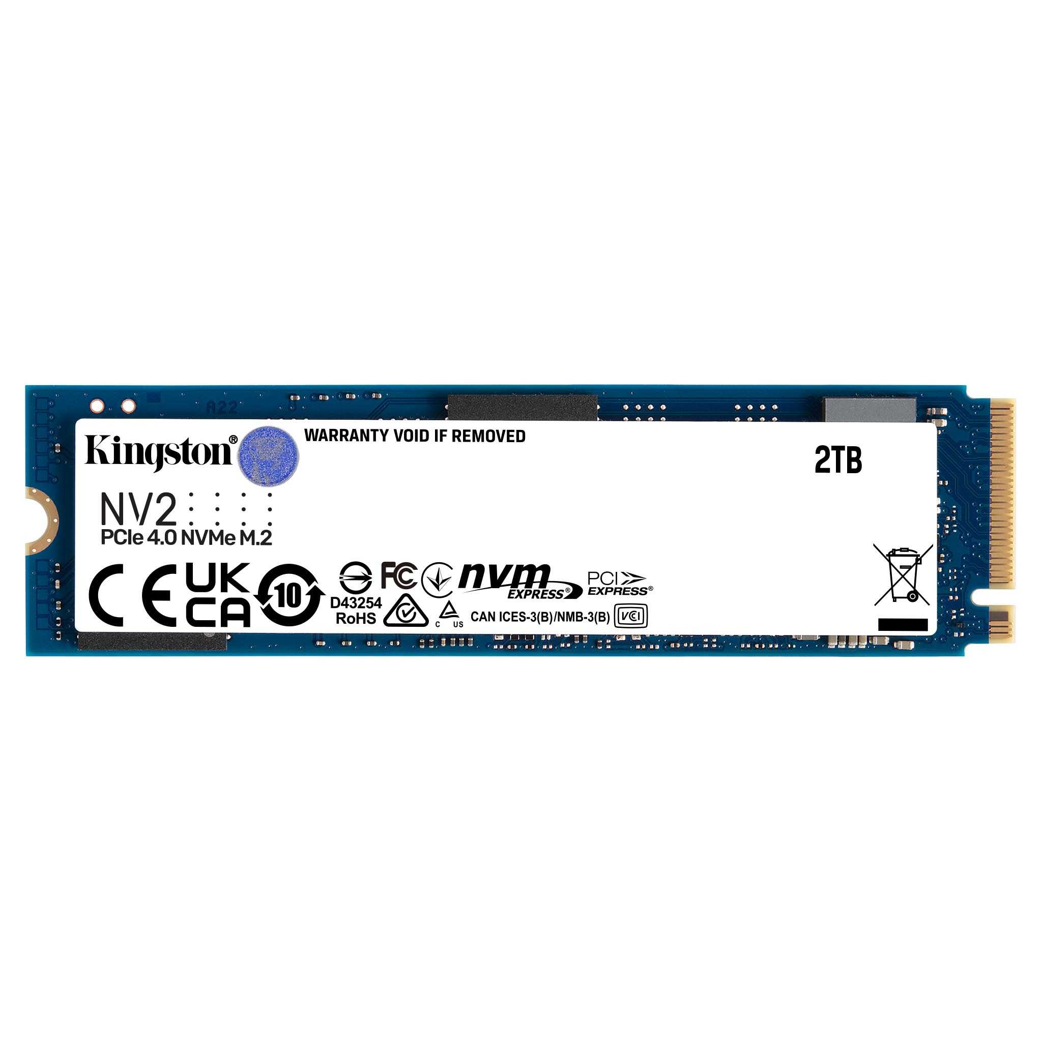 Unidad de Estado Sólido Kingston NV2 de 2 TB, M2 2280, NVMe PCIe Gen 4X4, 3500/2800 MB/s.