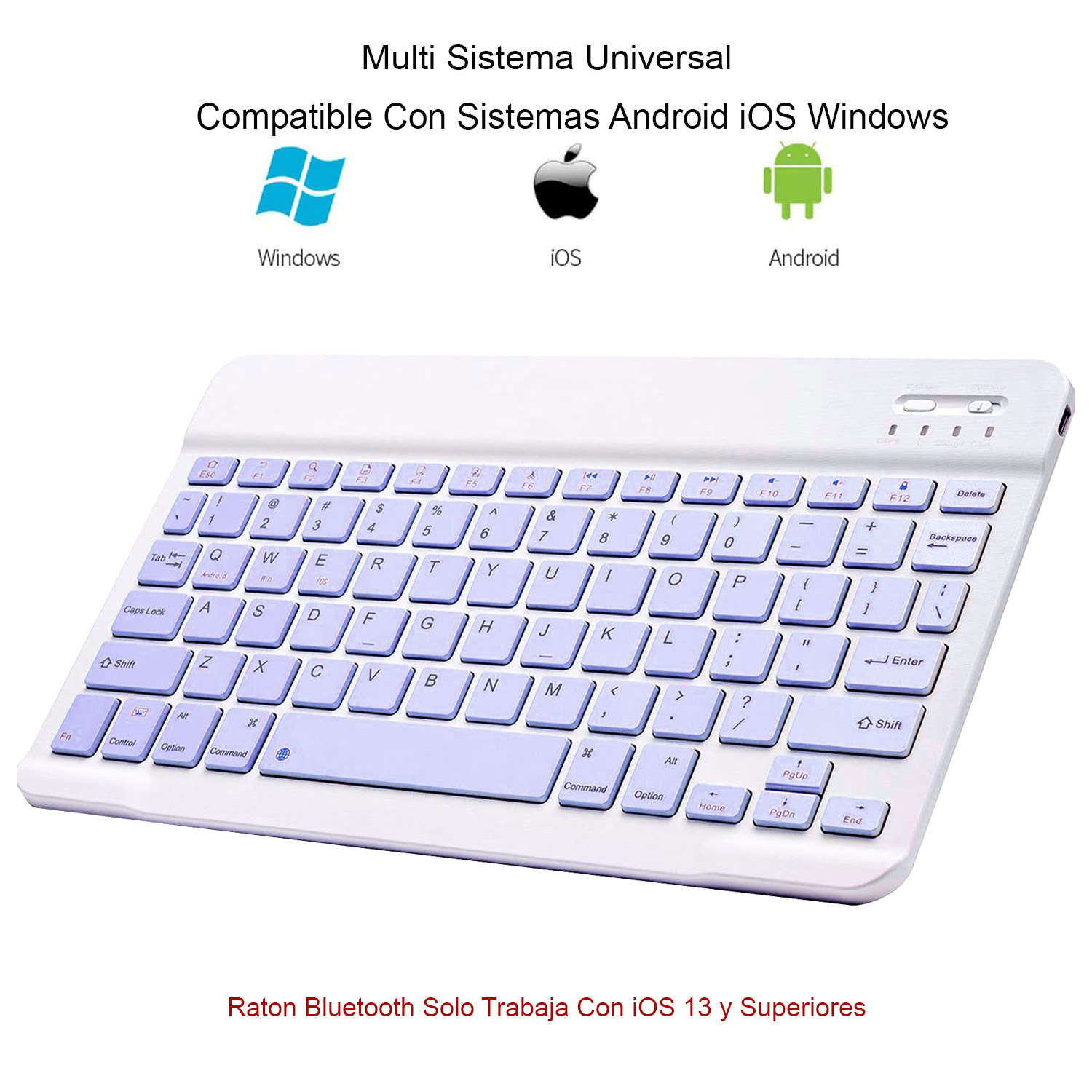 Teclado Bluetooth + Ratón Inalámbrico Para Tablet iPad Celular Pc Laptop De 7 PLG. (Morado).