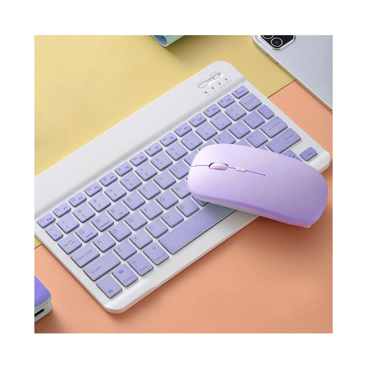 Teclado Bluetooth + Ratón Inalámbrico Para Tablet iPad Celular Pc Laptop De 7 PLG. (Morado).