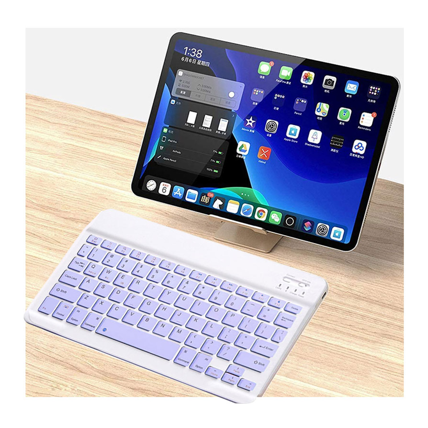 Teclado Bluetooth + Ratón Inalámbrico Para Tablet iPad Celular Pc Laptop De 7 PLG. (Morado).