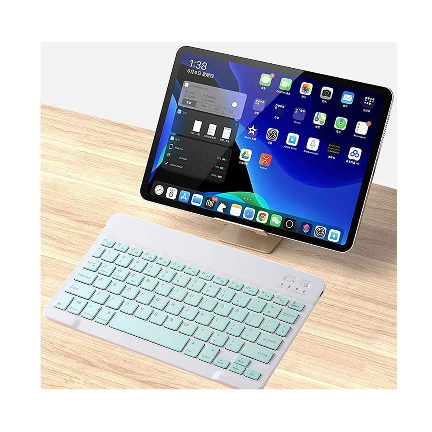 Teclado Bluetooth + Ratón Inalámbrico Para Tablet iPad Celular Pc Laptop De 7 PLG. (Verde).