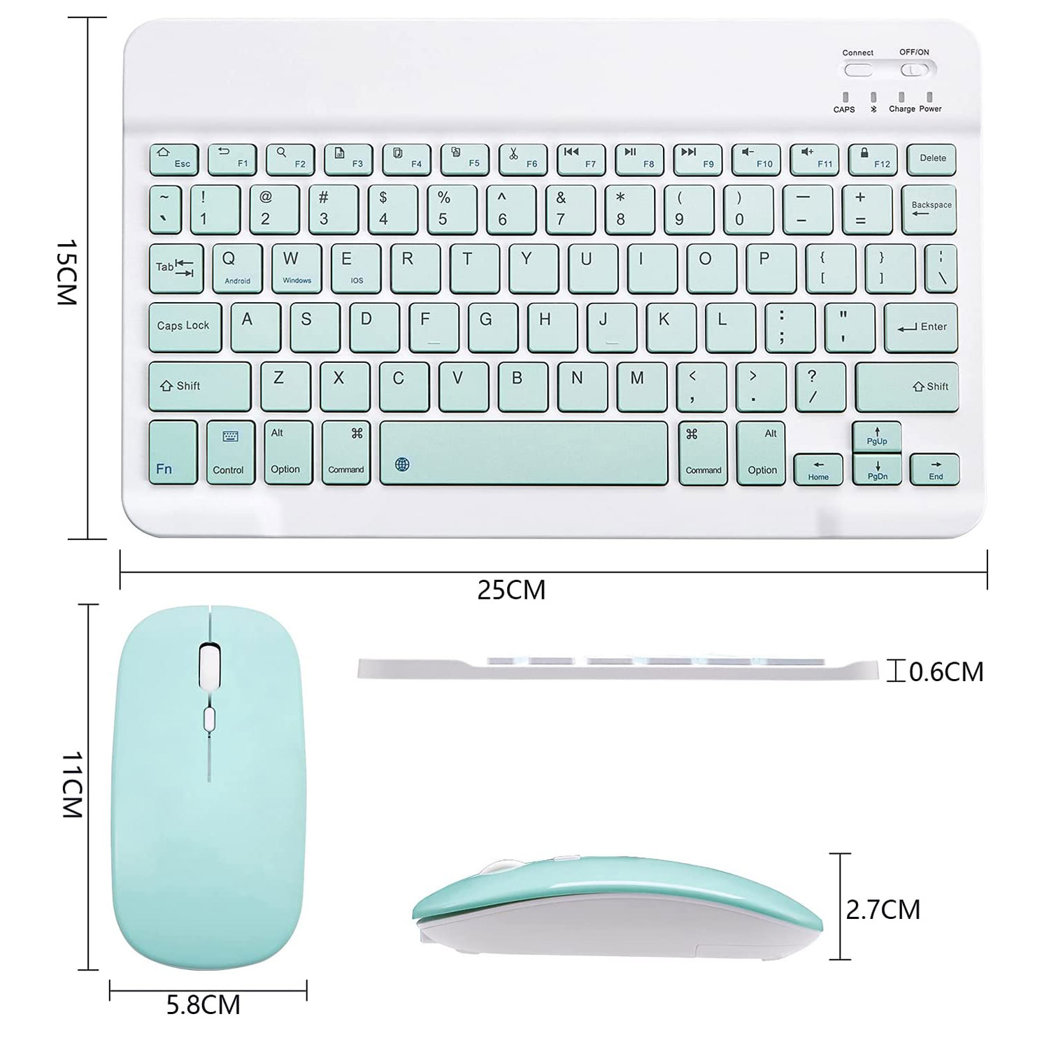 Teclado Bluetooth + Ratón Inalámbrico Para Tablet iPad Celular Pc Laptop De 7 PLG. (Verde).