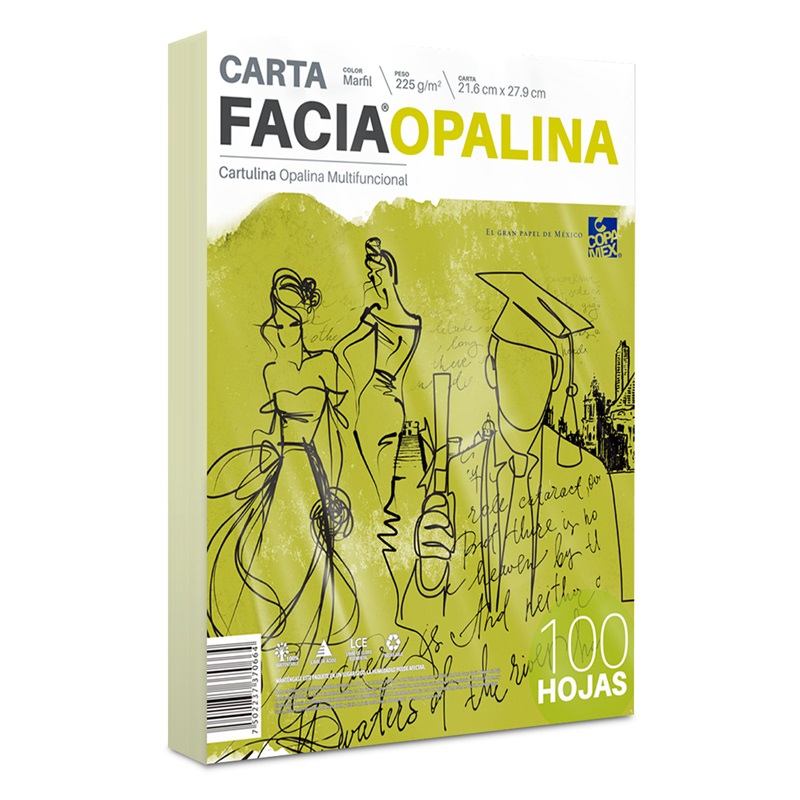 Papel Facia Opalina Blanco 225 Gr Carta - Paquete 100 Hojas