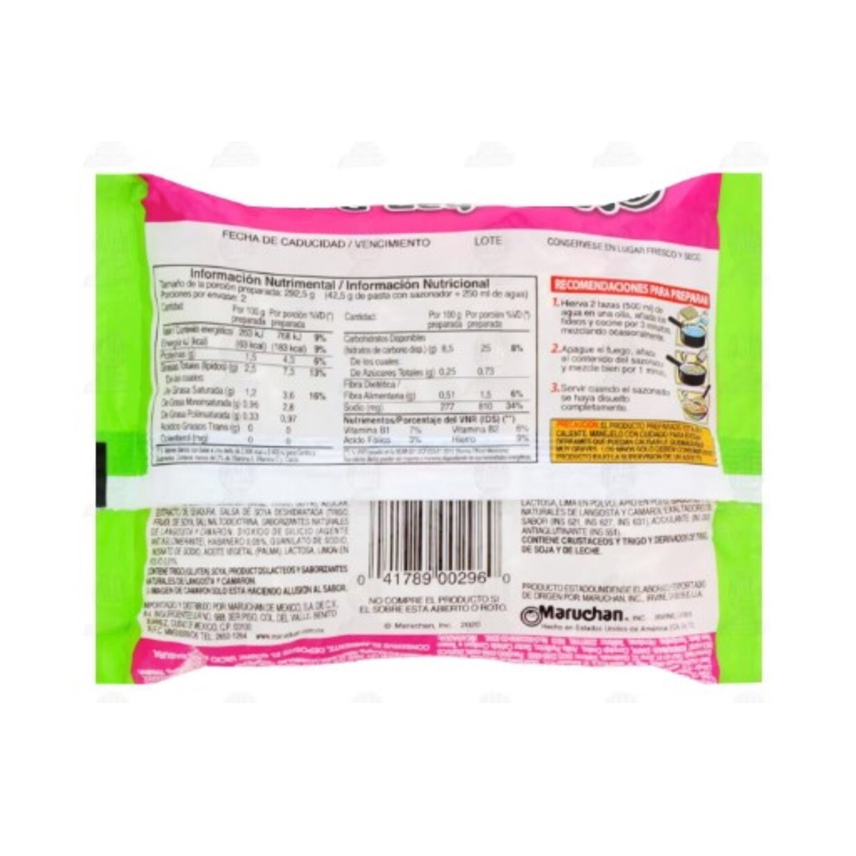 Sopa Maruchan Ramen Camarón, Limón y Habanero 85 gramos 24 piezas