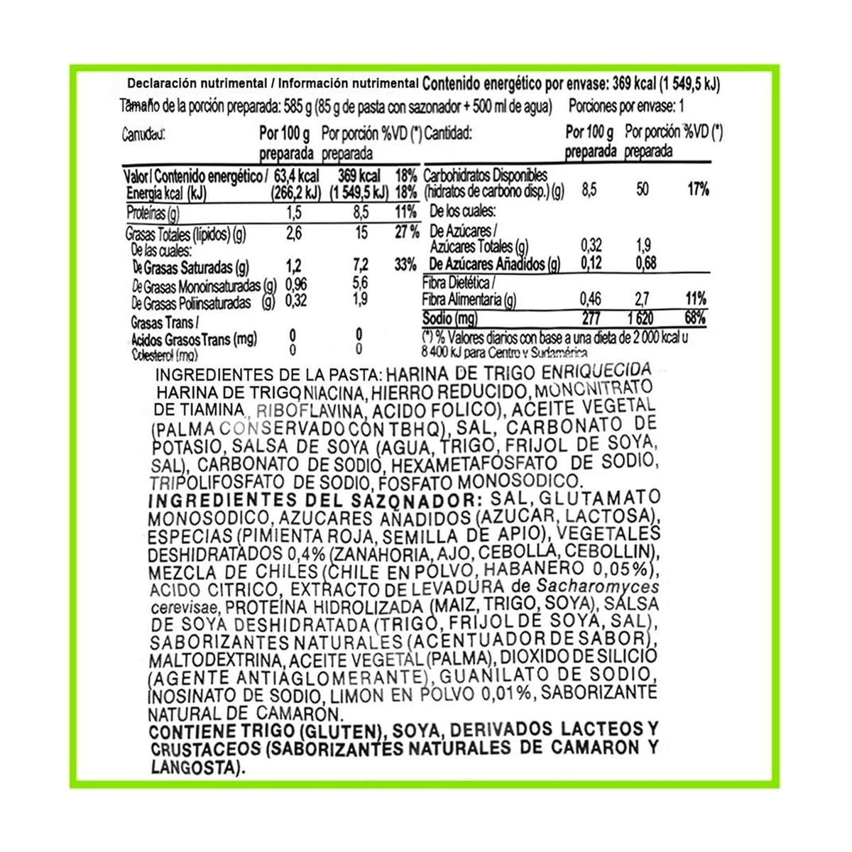 Sopa Maruchan Ramen Camarón, Limón y Habanero 85 gramos 24 piezas