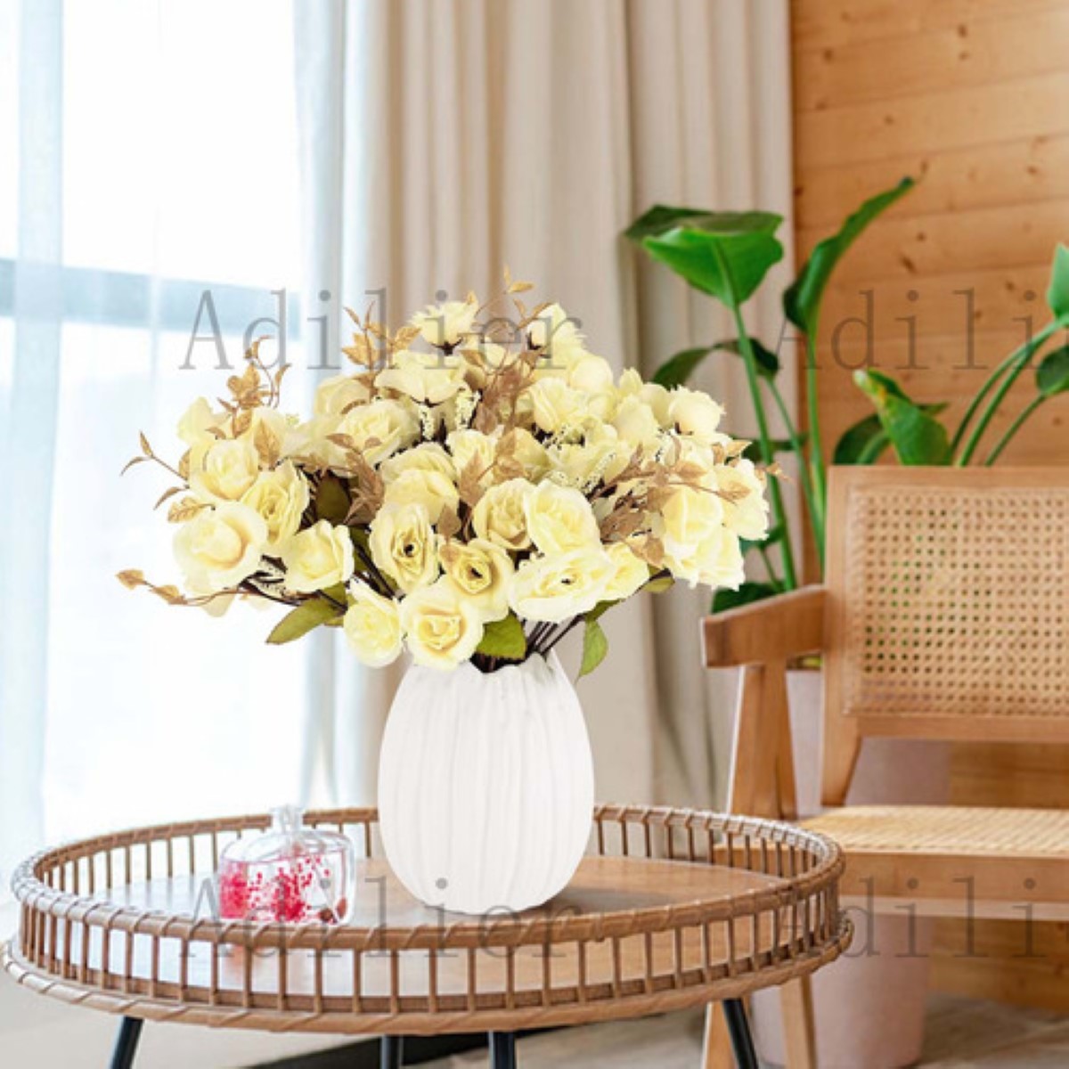 5 Ramos Flores Artificiales Decoracion Hogar 70 Flores AMARILLA