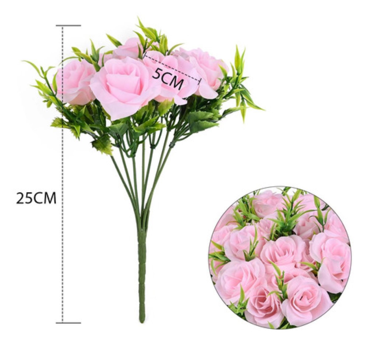 5 Ramos Flores Rose Artificiales Rama Decorativa 35 Flores ROSA CLARO