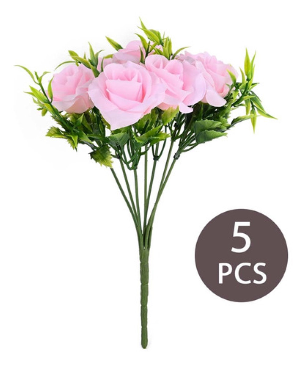 5 Ramos Flores Rose Artificiales Rama Decorativa 35 Flores ROSA CLARO