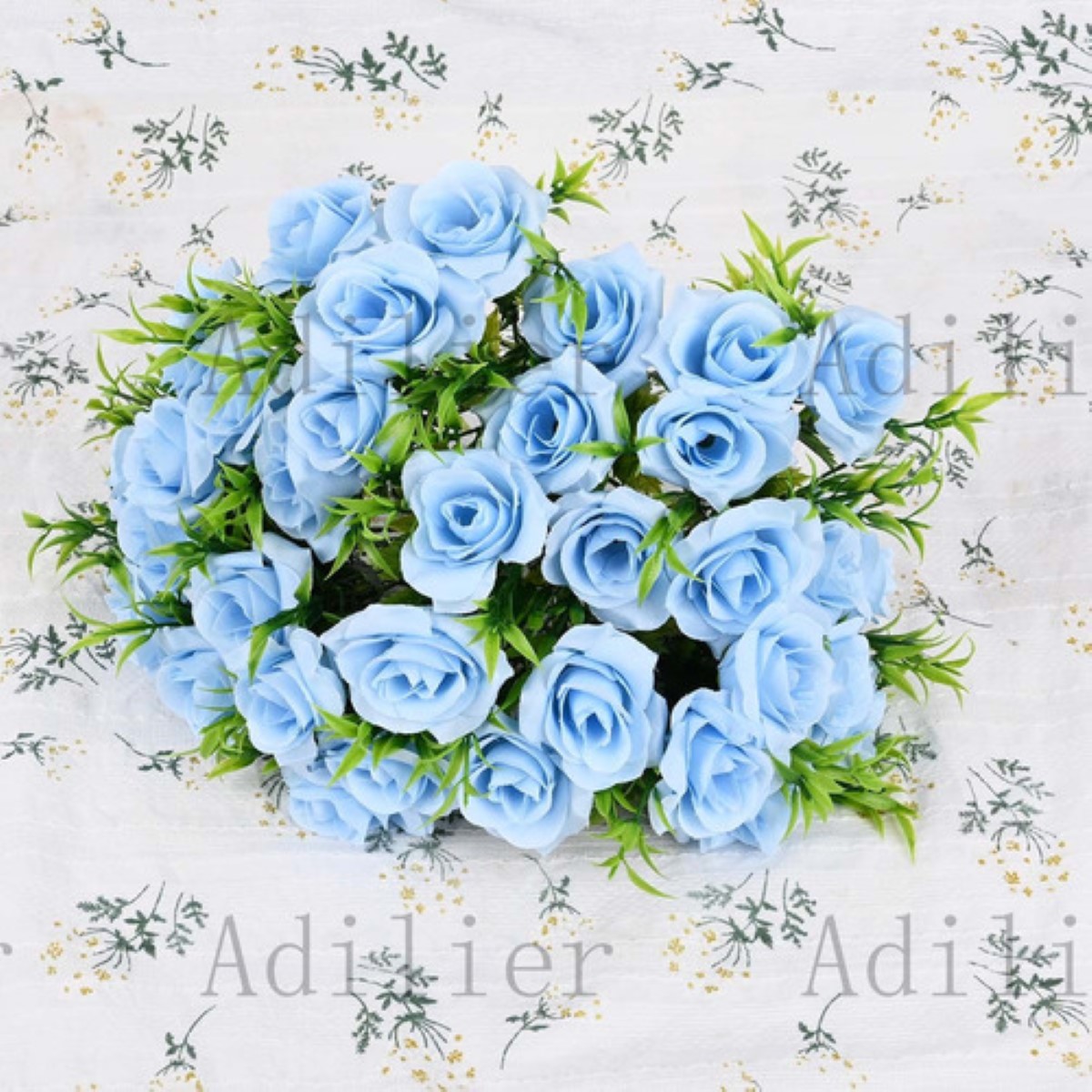 5 Ramos Flores Rose Artificiales Rama Decorativa 35 Flores AZUL