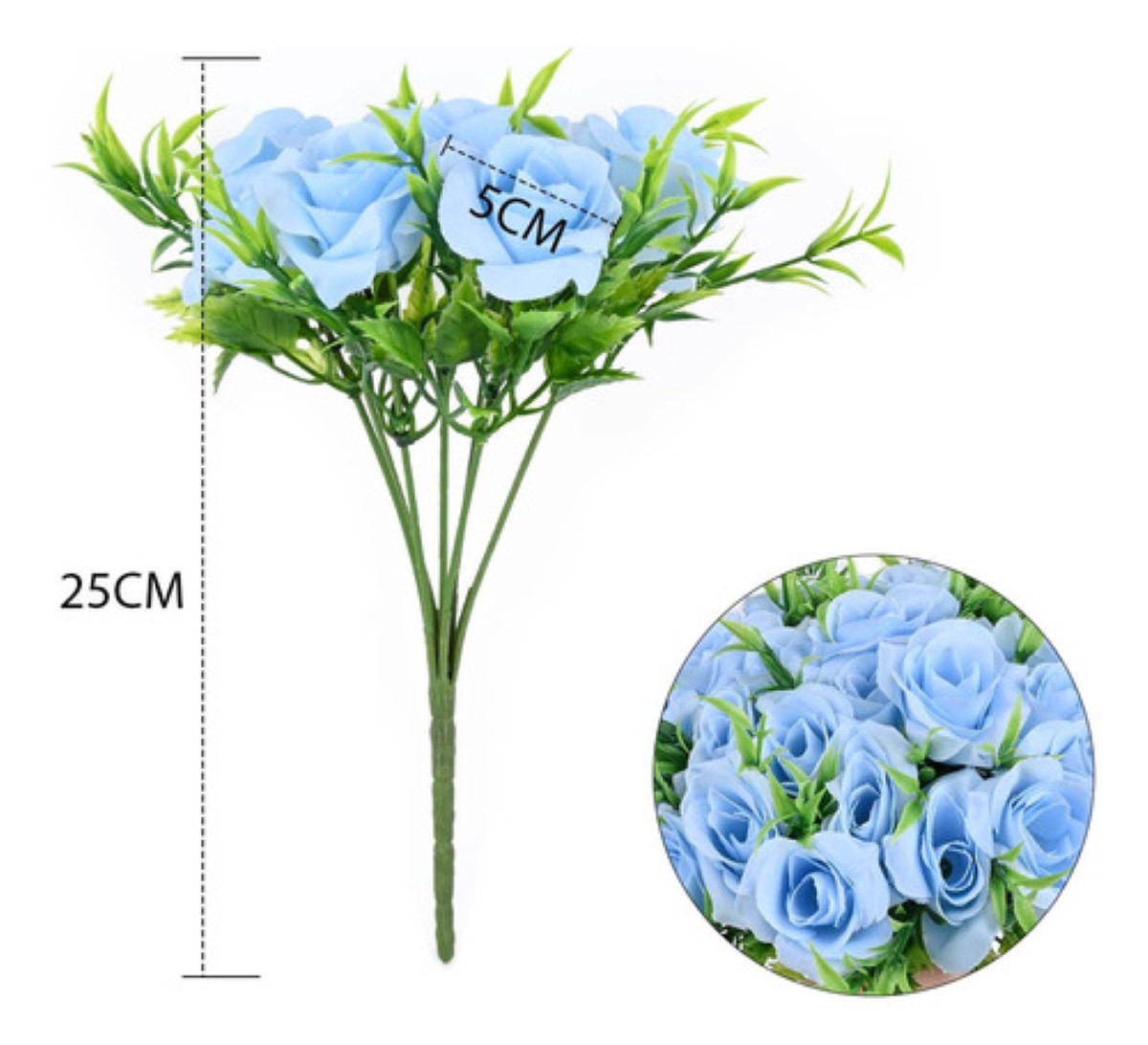 5 Ramos Flores Rose Artificiales Rama Decorativa 35 Flores AZUL