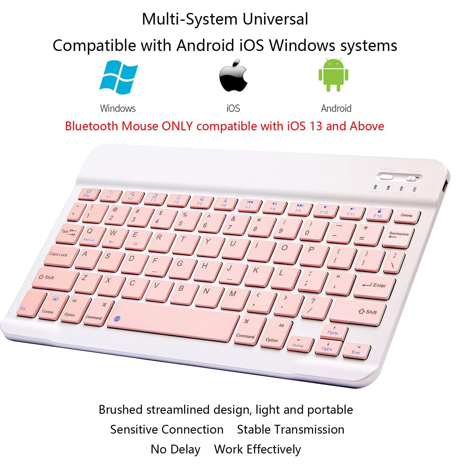 Teclado Bluetooth + Ratón Inalámbrico Para Tablet iPad Celular Pc Laptop De 7 PLG. (Rosa).