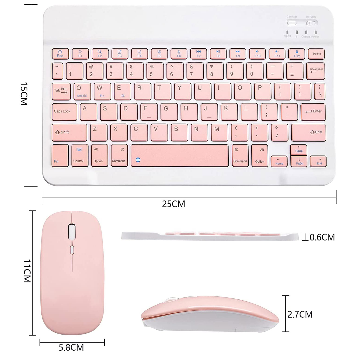 Teclado Bluetooth + Ratón Inalámbrico Para Tablet iPad Celular Pc Laptop De 7 PLG. (Rosa).