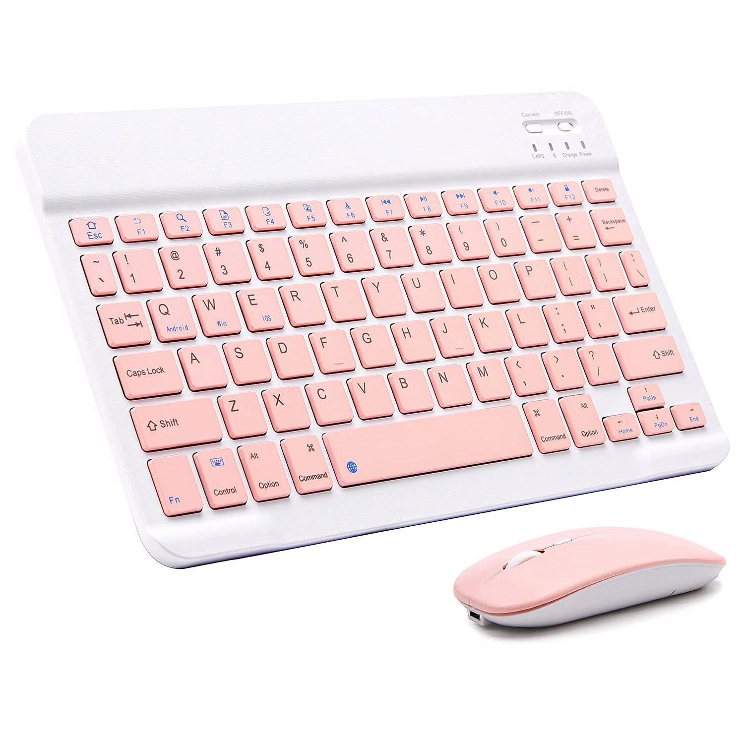 Teclado Bluetooth + Ratón Inalámbrico Para Tablet iPad Celular Pc Laptop De 7 PLG. (Rosa).