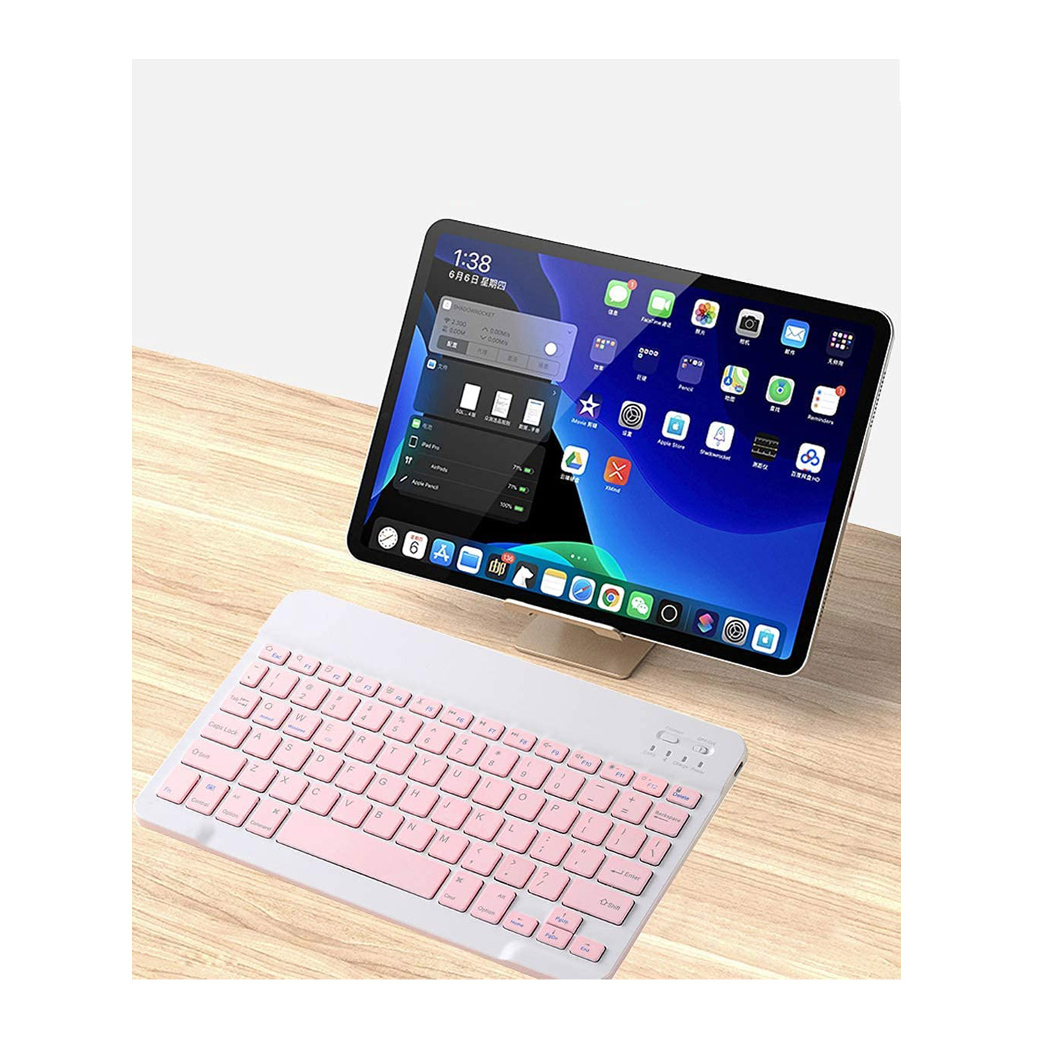 Teclado Bluetooth + Ratón Inalámbrico Para Tablet iPad Celular Pc Laptop De 7 PLG. (Rosa).
