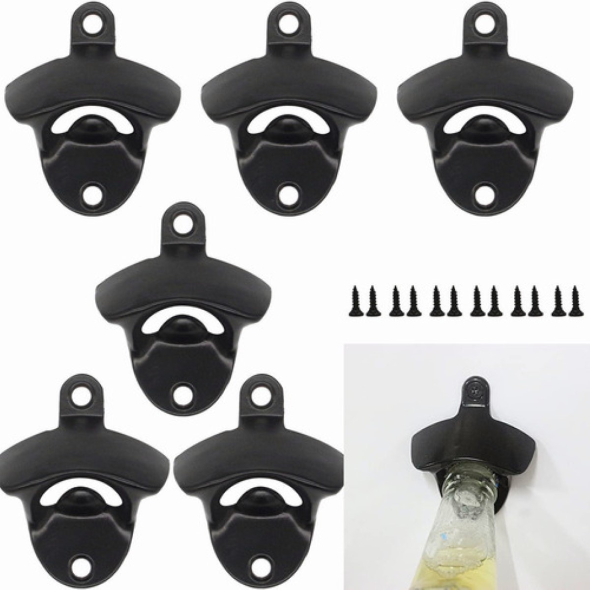 Abre Sodas De Pared Hierro Destapador 6 Piezas NEGRO