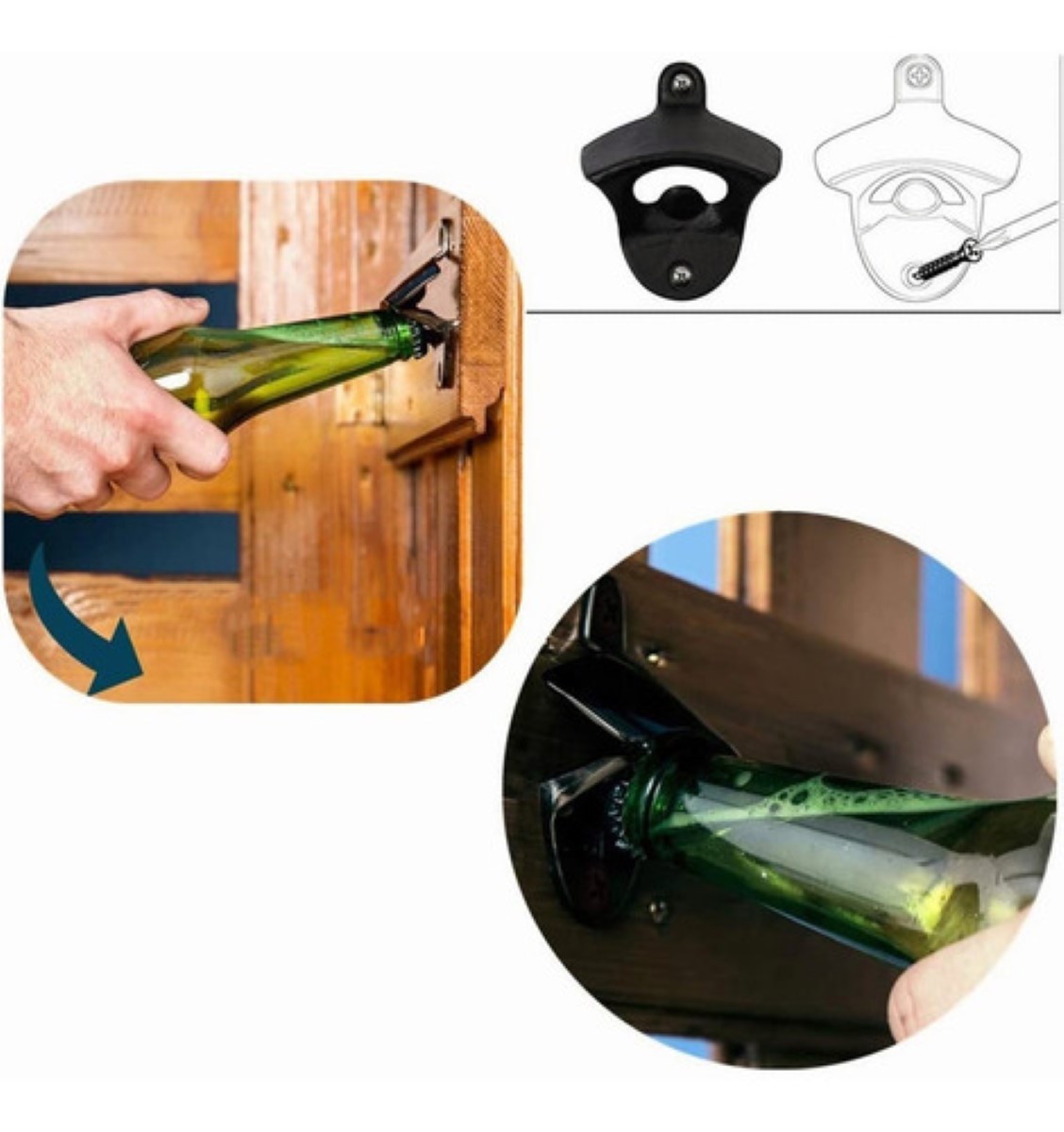 Abre Sodas De Pared Hierro Destapador 6 Piezas NEGRO