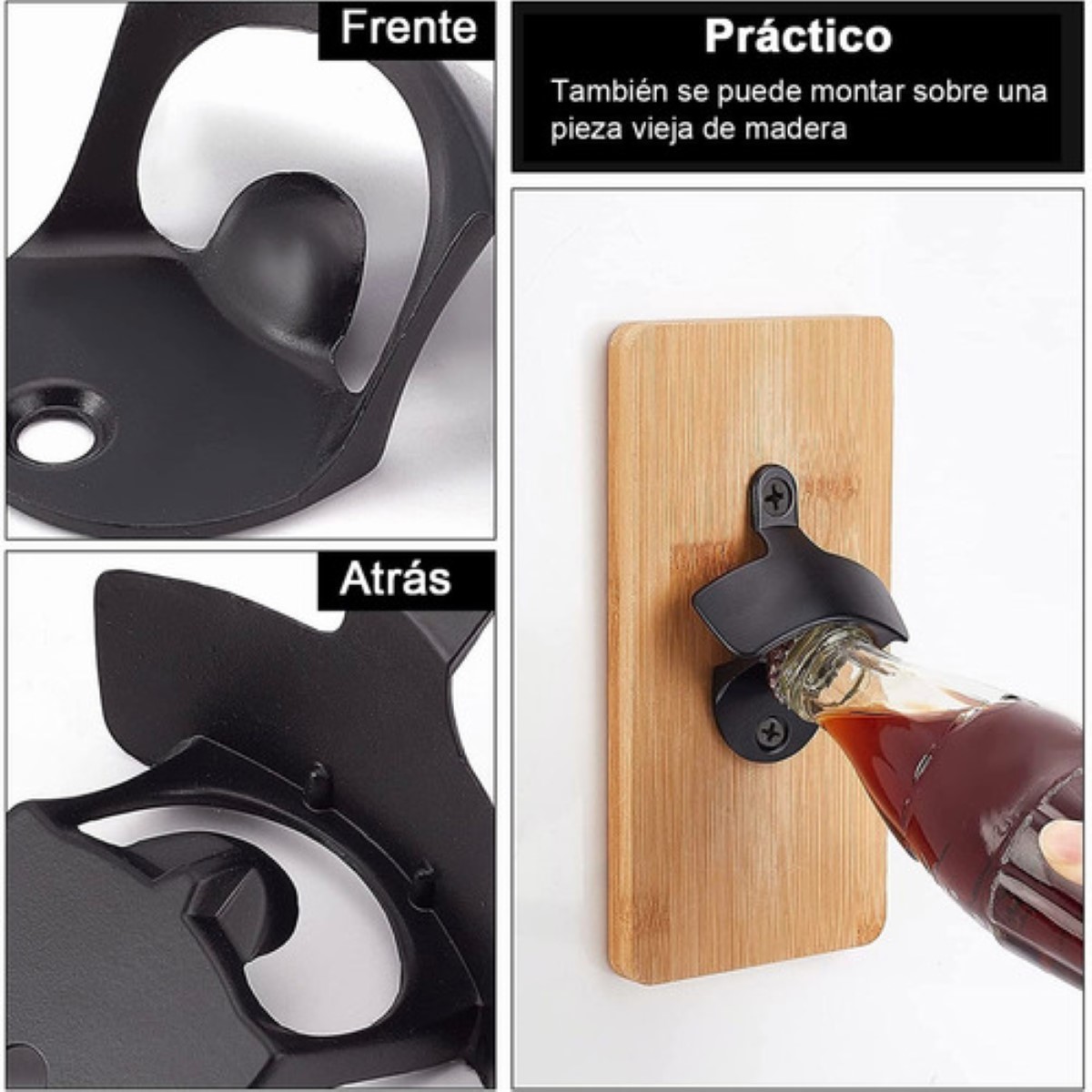 Abre Sodas De Pared Hierro Destapador 6 Piezas NEGRO