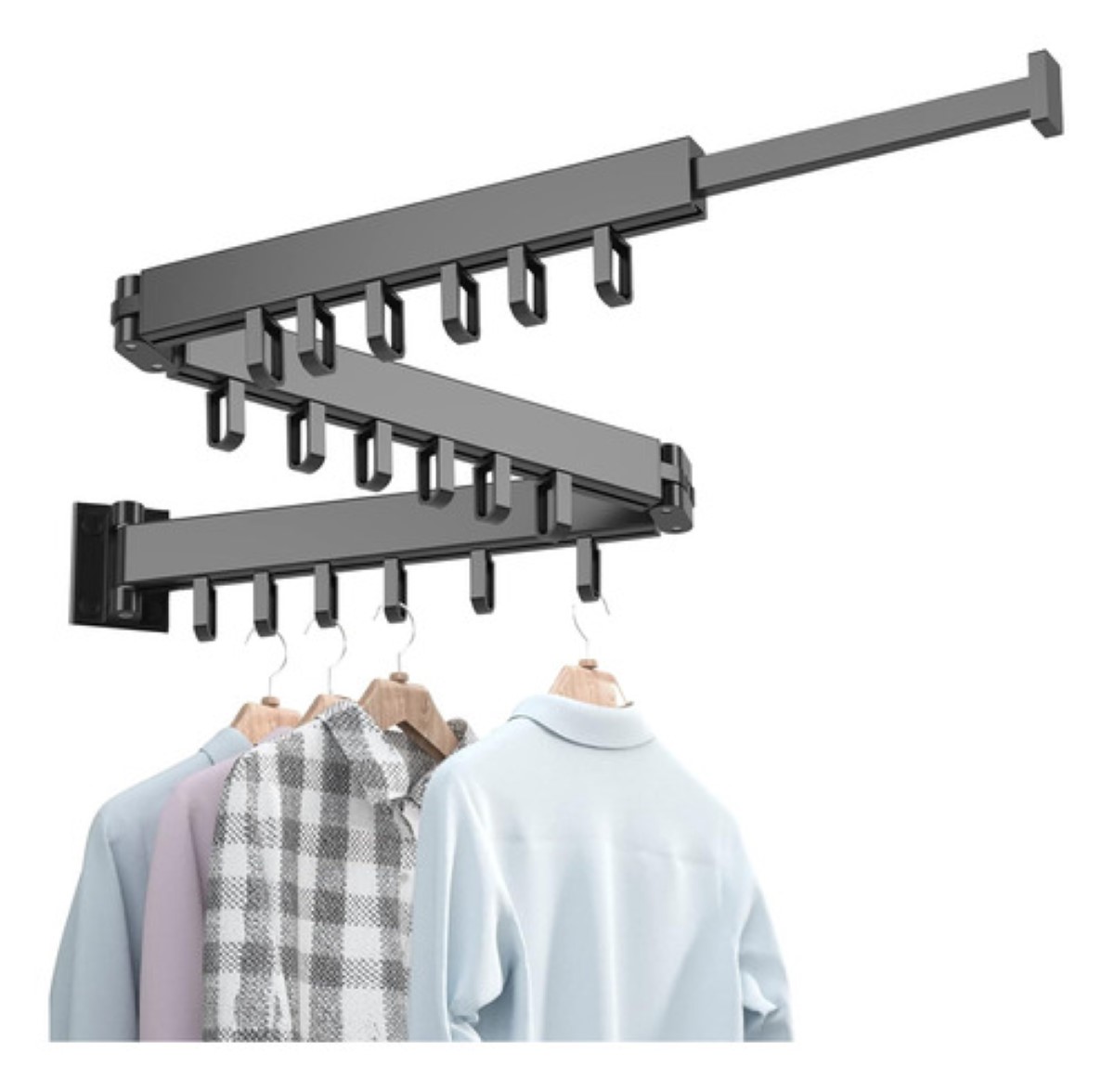 Tendedero Plegable Retráctil Metal Pared P/colgar Ropa 1,2 M Negro