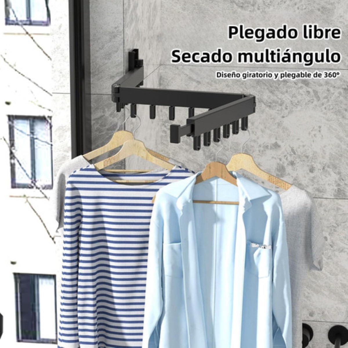 Tendedero Plegable Retráctil Metal Pared P/colgar Ropa 1,2 M Negro