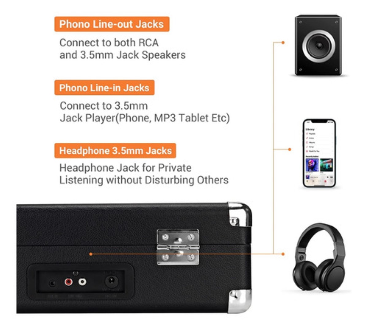 Tocadiscos Con Bluetooth Usb Reproductor De Discos De Vinilo Negro/rojo